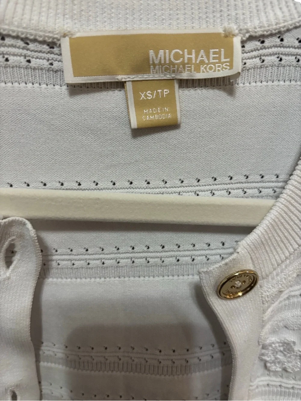 Michael Kors Cream Textured Floral Stripe Cardigan